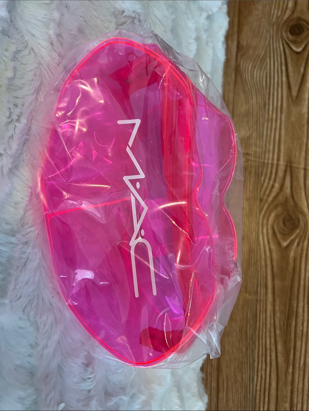 MAC Cosmetics Hot Pink Lip-Shaped Clear Makeup Pouch